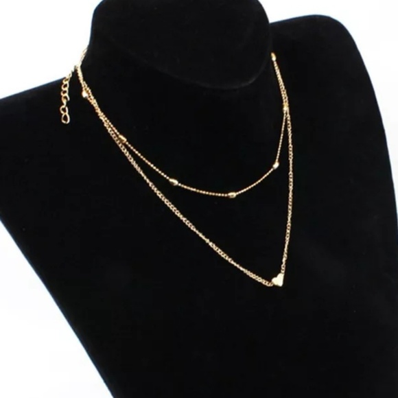 Double Layer Choker Heart Pendant Gold Color - Picture 2 of 4